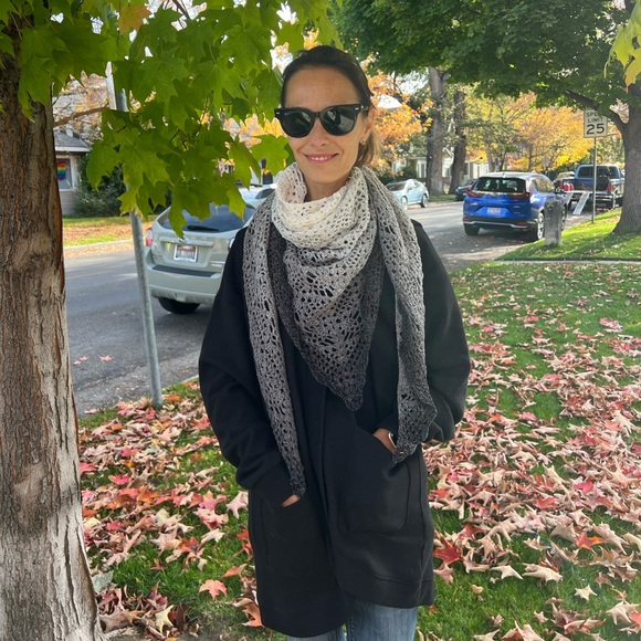 Handmade Crochet Gradient Gray Soft Shawl.